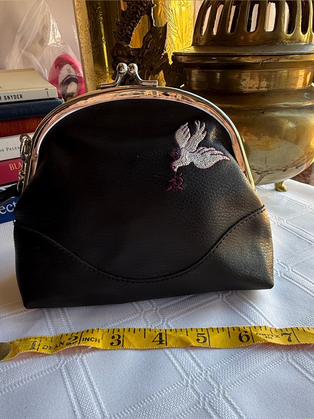 Vintage Californian Macasa Black Lambskin Kiss-Lock Wristlet